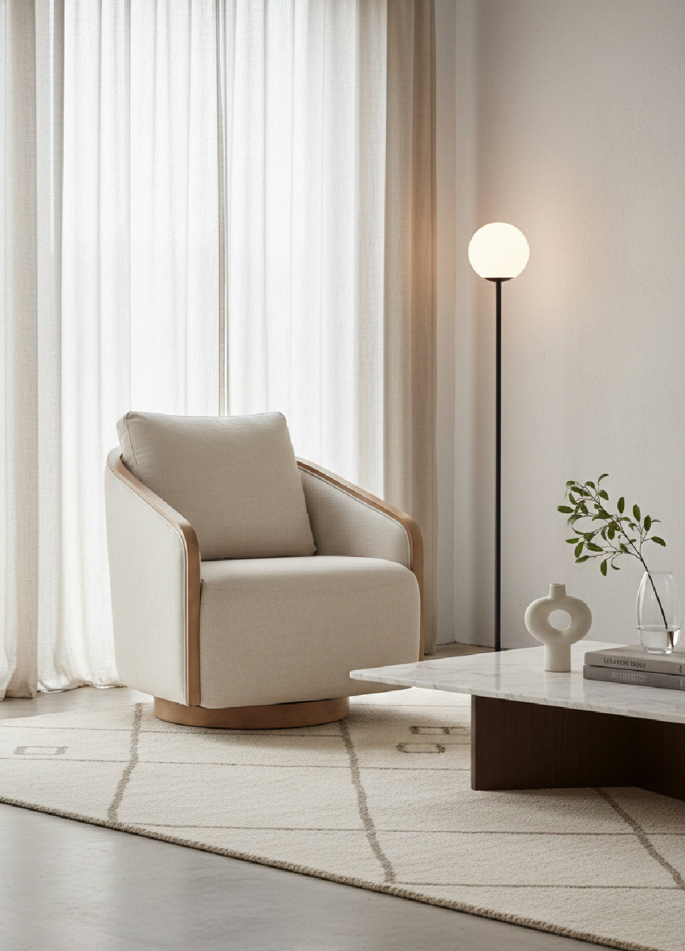 Modern European furniture - Birch Wood Frame Swivel Chair - www.oroa.com | Oroa.com
