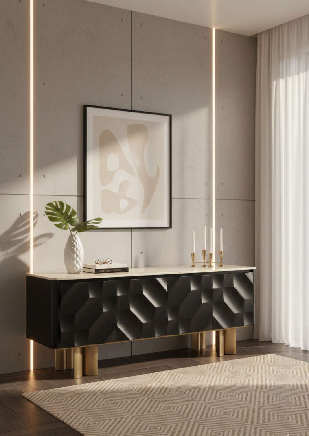 Modern European furniture - Faceted Black 4-Door Sideboard - www.oroa.com | Oroa.com