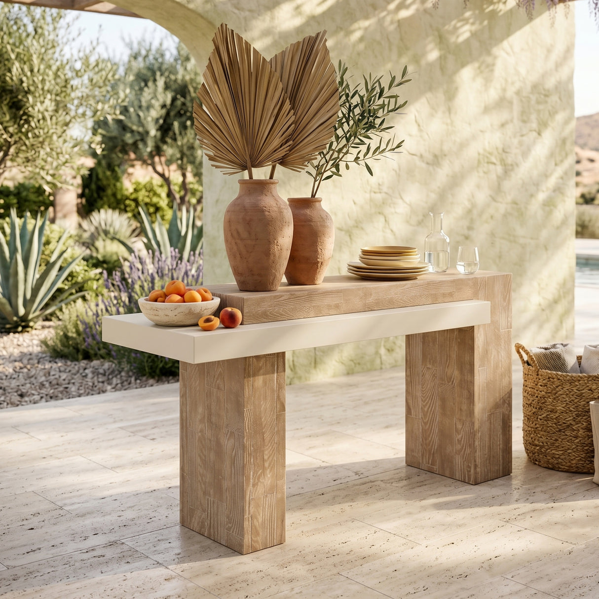 Rectangular Timber-Effect Indoor/Outdoor Console Table | Oroa.com