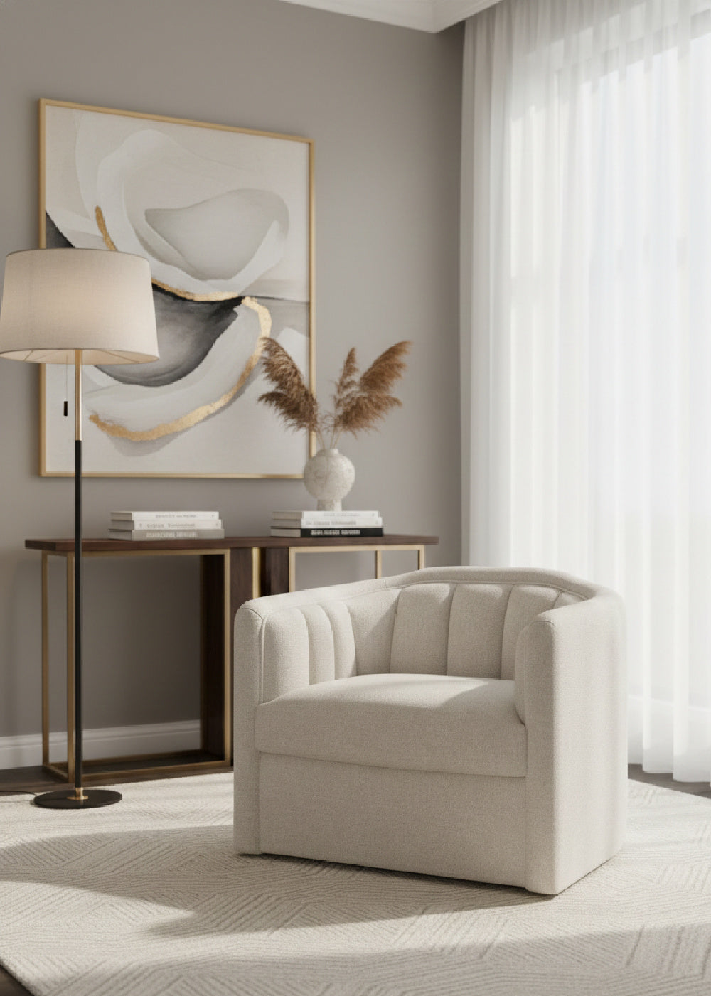 Modern European furniture - Cream Tufted-Back Swivel Armchair - www.oroa.com | Oroa.com