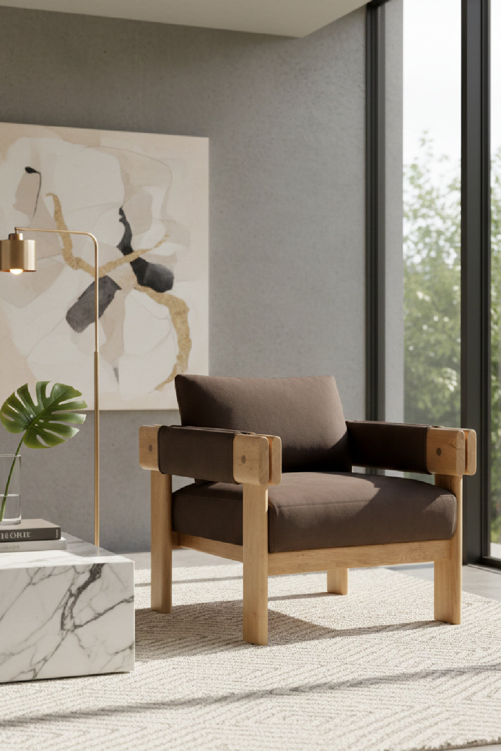 Modern European furniture - Oak Framed Leather Lounge Chair - www.oroa.com | Oroa.com