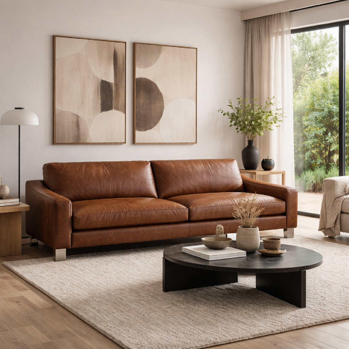 Modern European furniture - Stitched Panel Brown Leather Sofa - www.oroa.com | Oroa.com