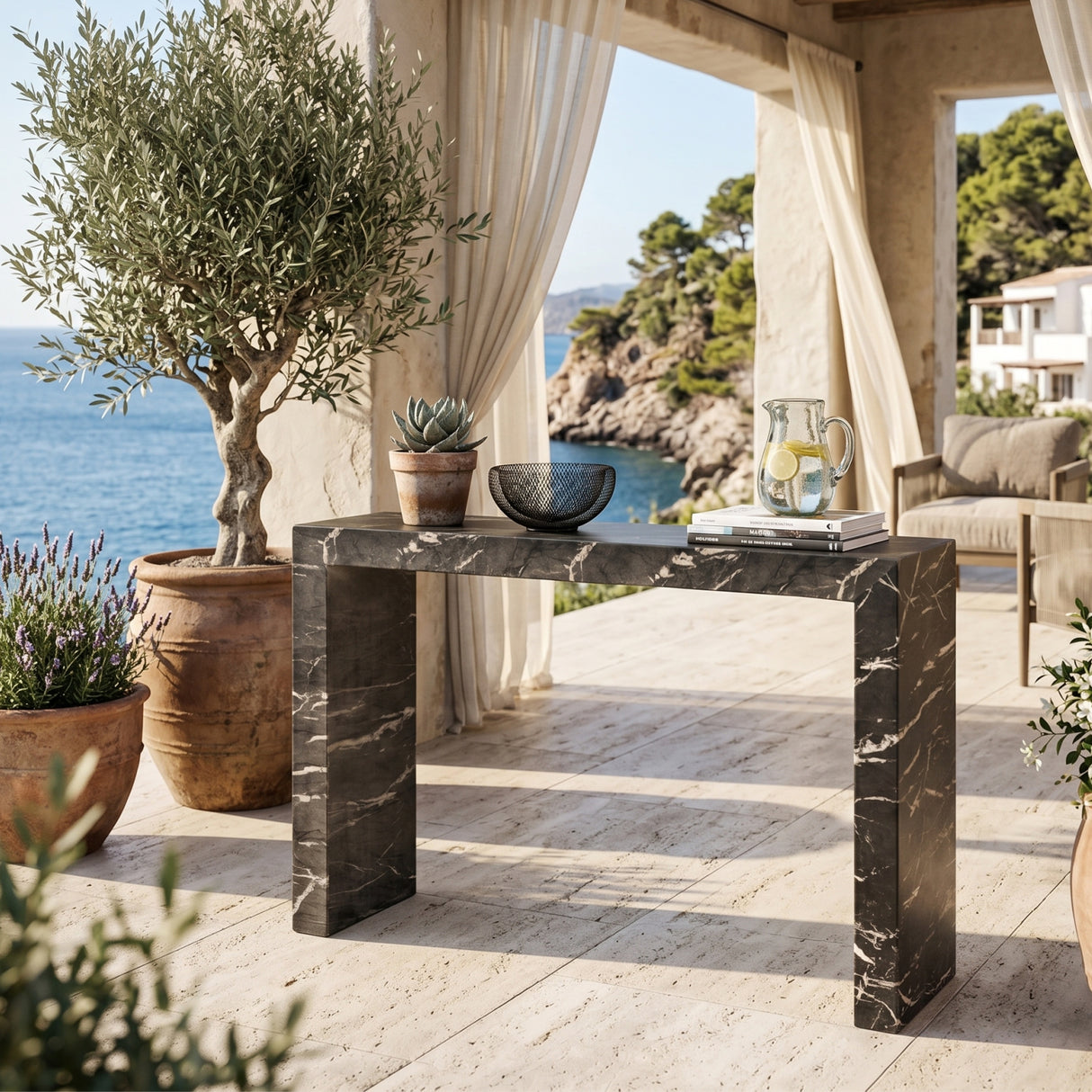 Black Marble-Look Indoor/Outdoor Console Table | Oroa.com