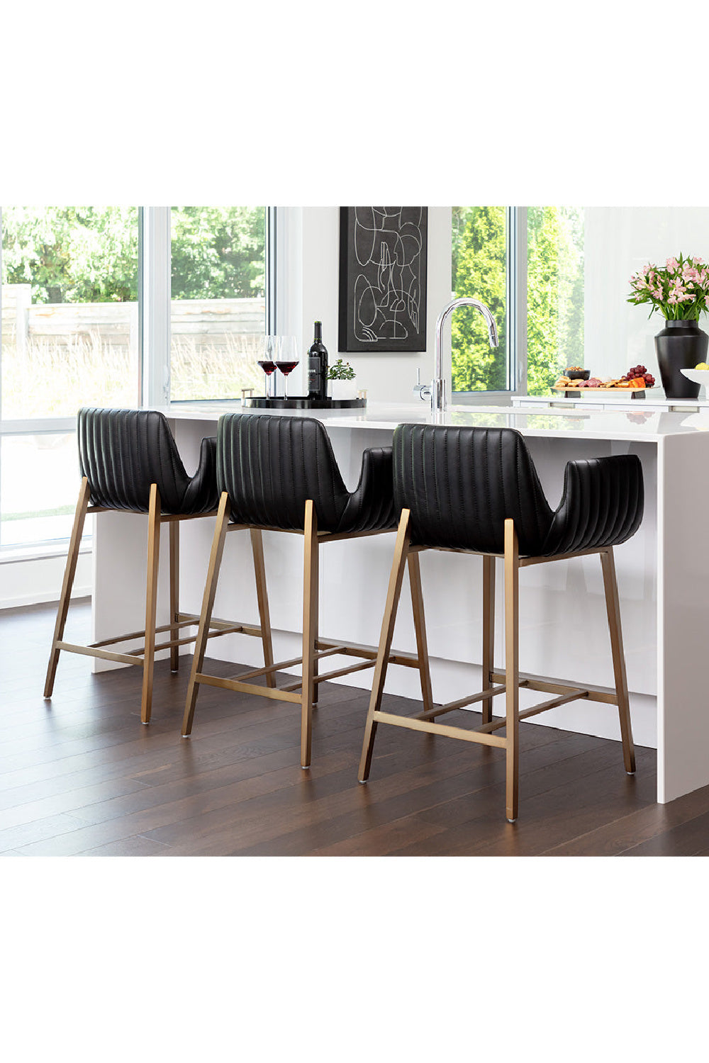 Modern European furniture - Leather-Look Channeled Arm Counter Stool - www.oroa.com | Oroa.com