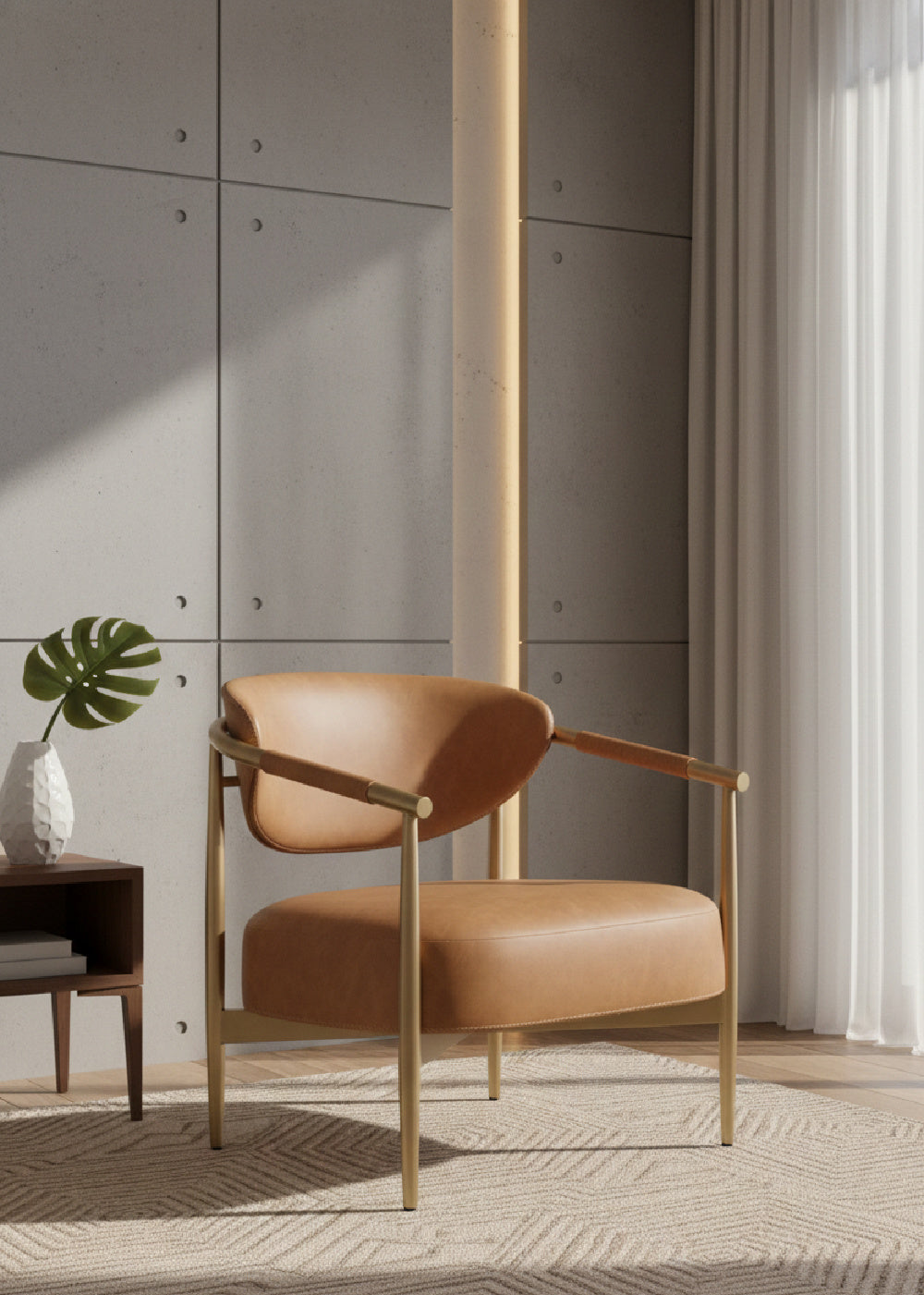 Modern European furniture - Gold-Framed Leather Lounge Chair - www.oroa.com | Oroa.com
