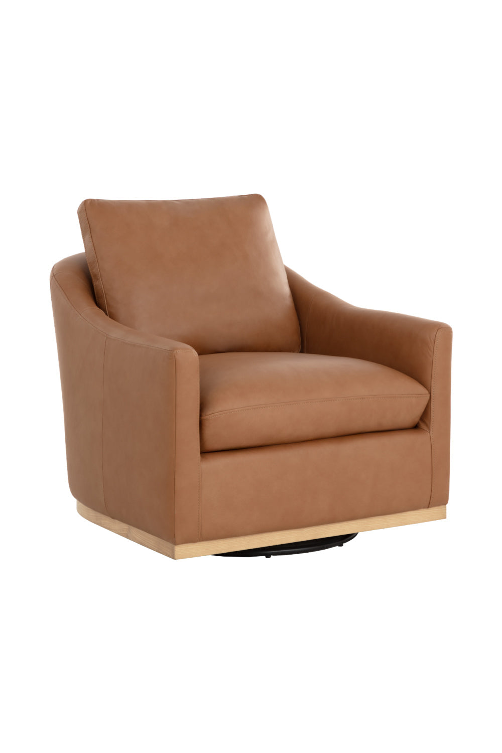 Modern European furniture - Brown Leather Swivel Lounge Chair - Ash Wood Base - www.oroa.com | Oroa.com