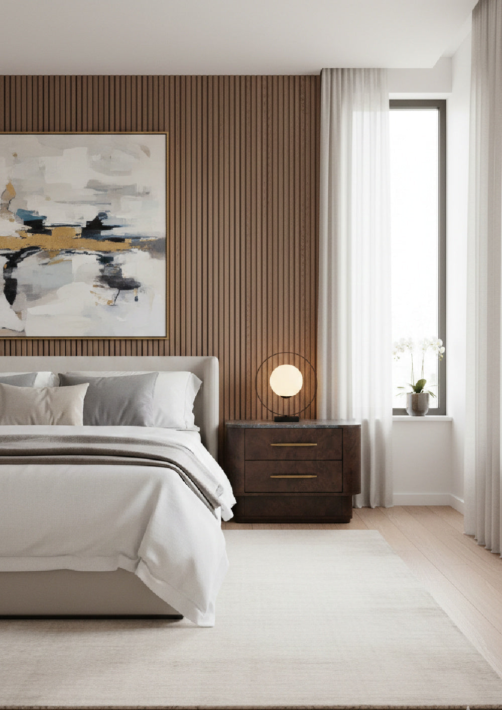 Modern European furniture - Brown Burl Veneer 2-Drawer Nightstand - www.oroa.com | Oroa.com