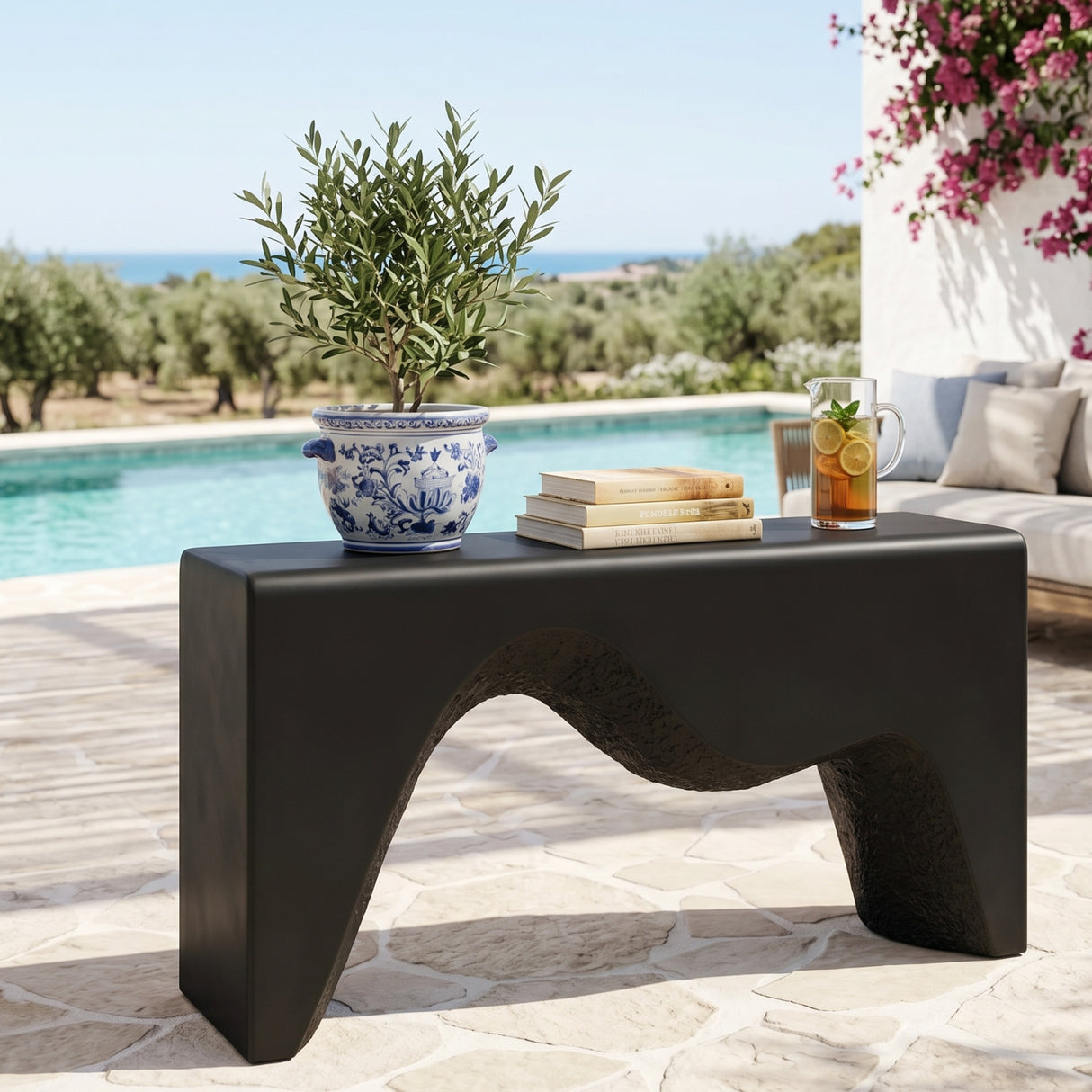 Black Sculpted Indoor/Outdoor Console Table | Oroa.com