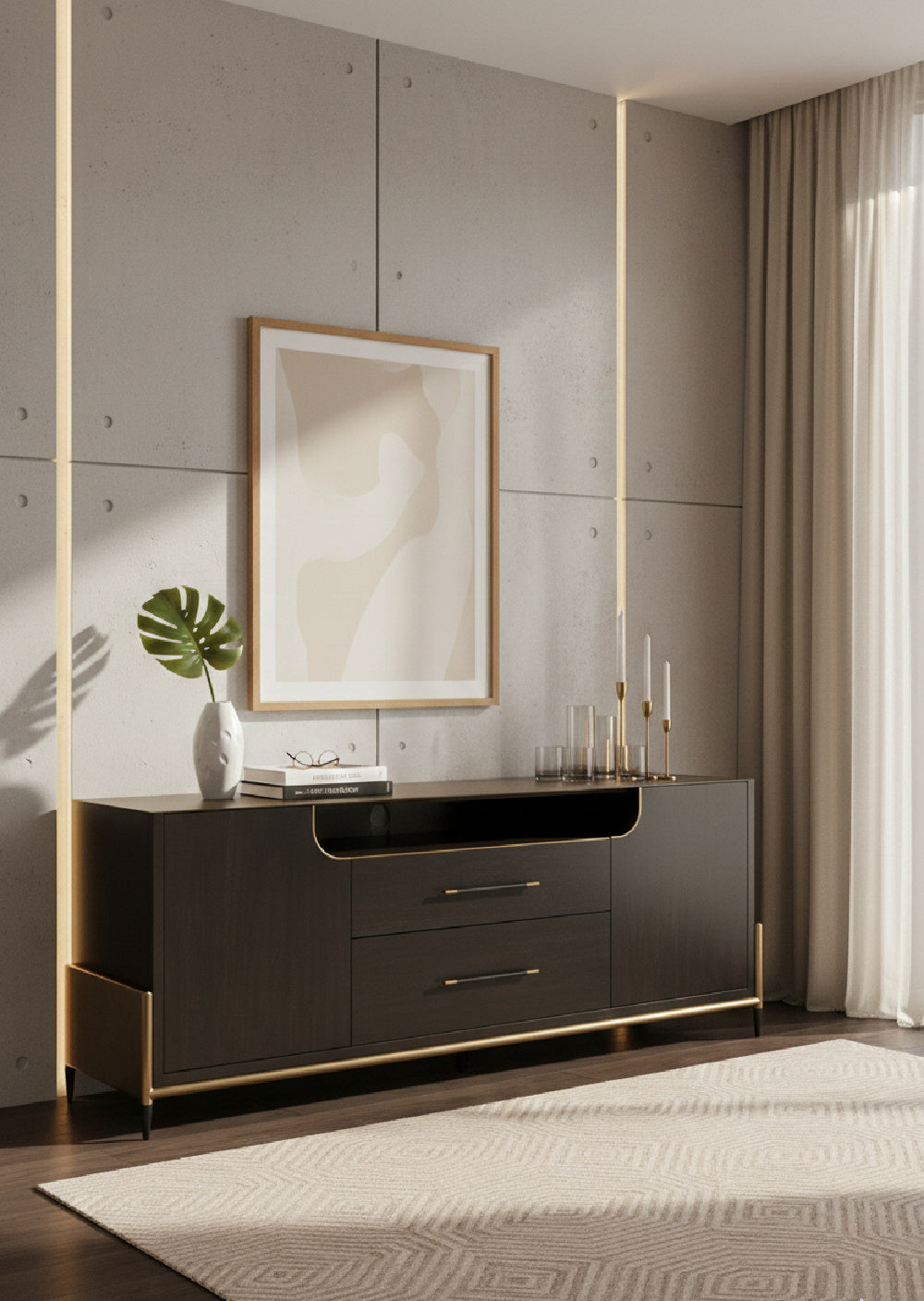 Modern European furniture - Black Wooden 2-Drawer Sideboard - www.oroa.com | Oroa.com