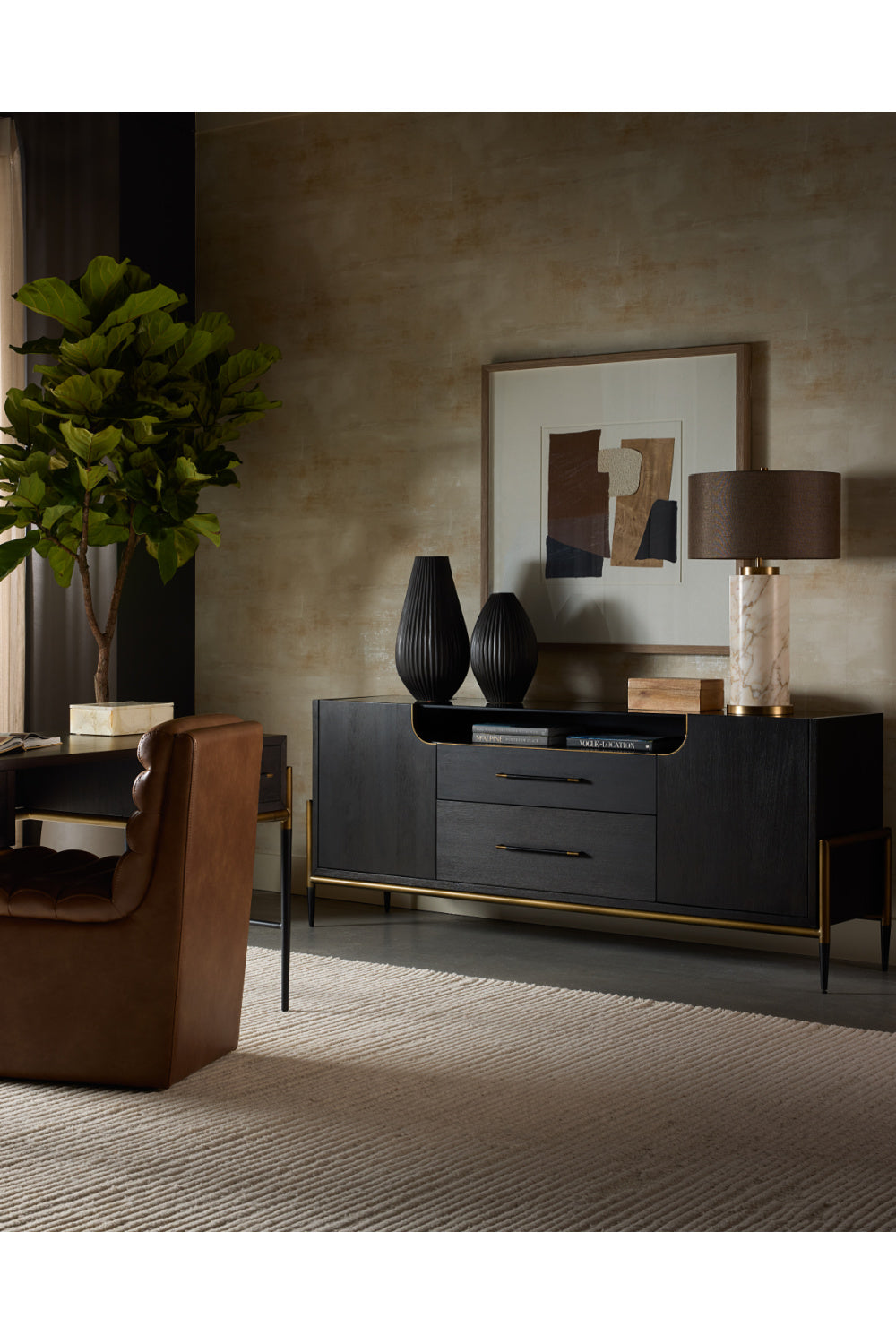 Modern European furniture - Black Wooden 2-Drawer Sideboard - www.oroa.com | Oroa.com