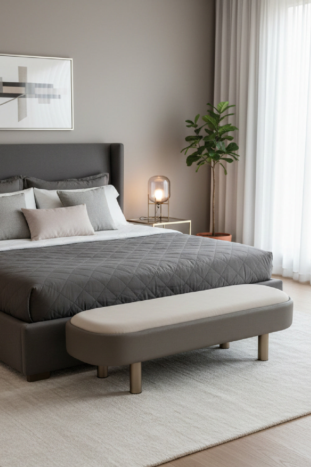 Modern European furniture - Taupe Modern Bench - www.oroa.com | Oroa.com