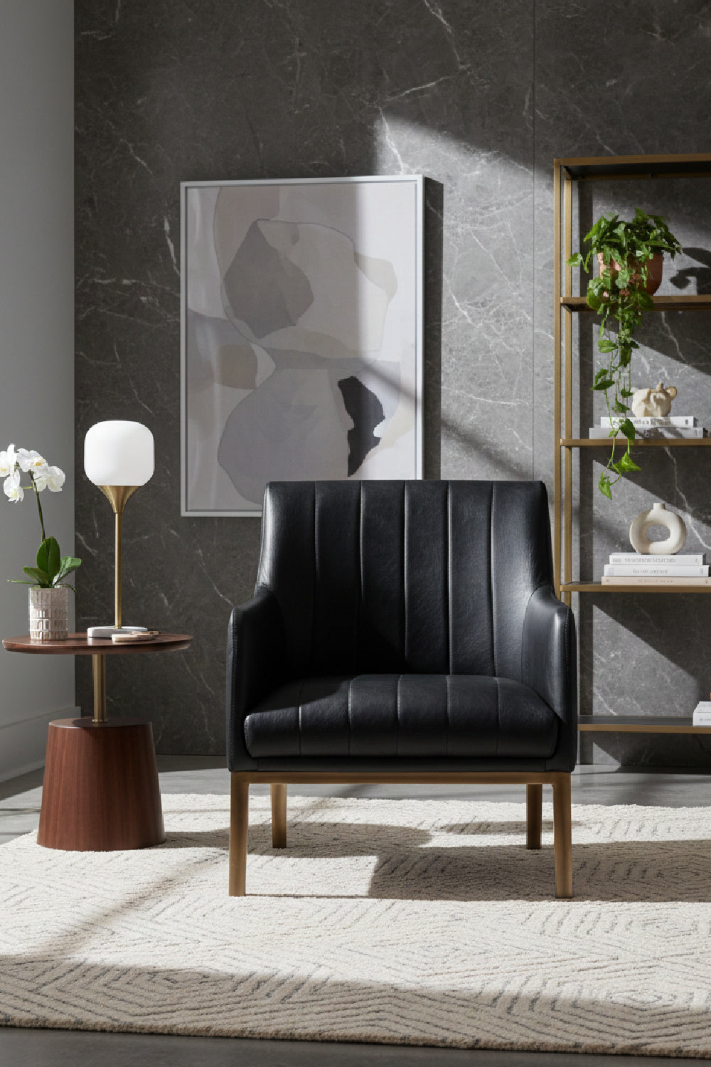 Modern European furniture - Black Leather Channeled Lounge Chair - www.oroa.com | Oroa.com