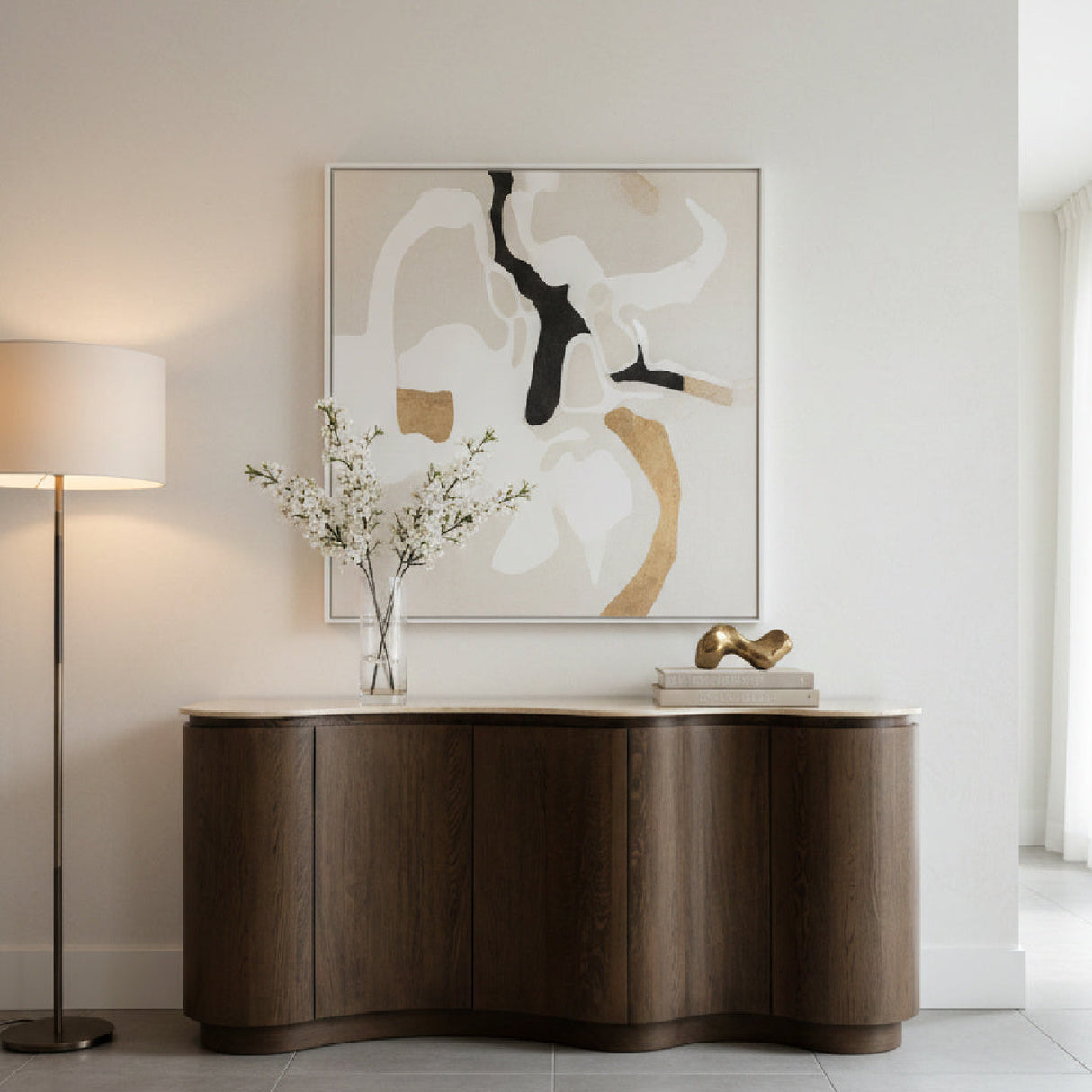 Modern European furniture - Solid Oak Sideboard with Travertine Top - www.oroa.com | Oroa.com