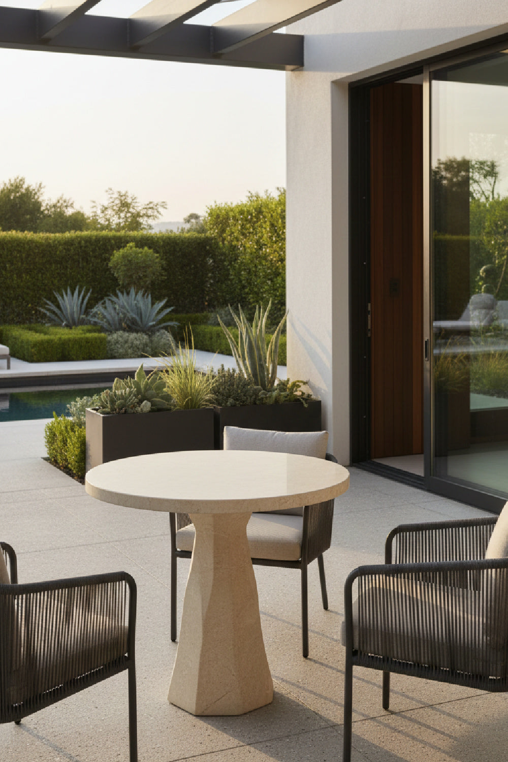Modern European furniture - Natural Indoor/Outdoor Travertine Look Bistro Table - www.oroa.com | Oroa.com