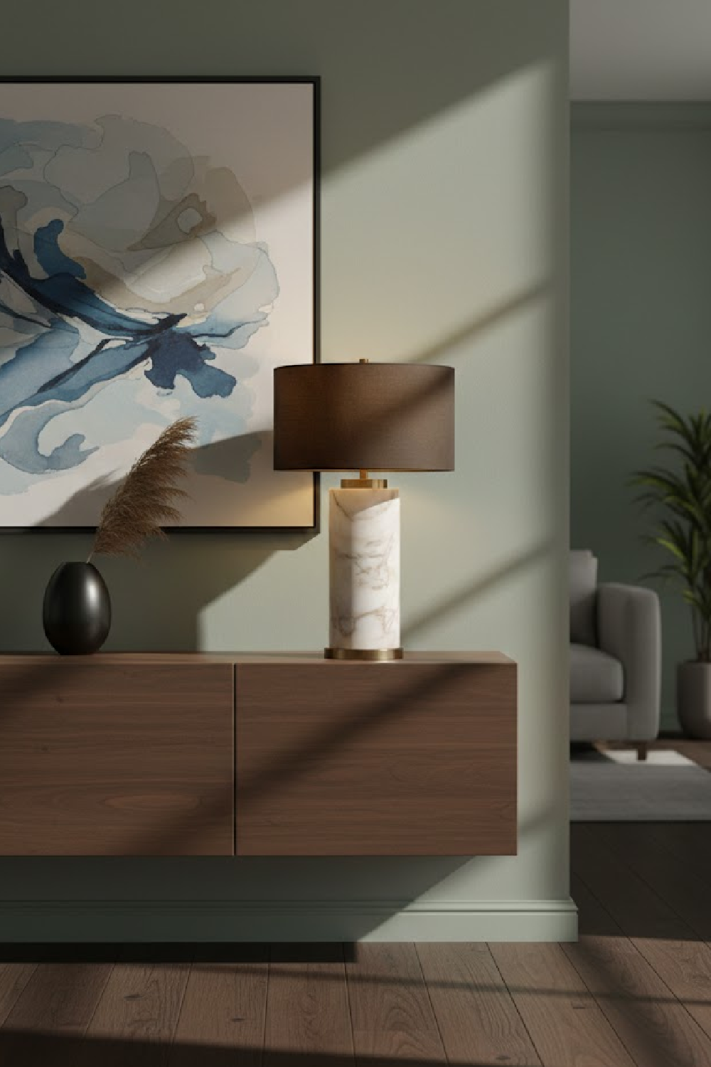 Modern European furniture - Gray Linen Marble Table Lamp - www.oroa.com | Oroa.com