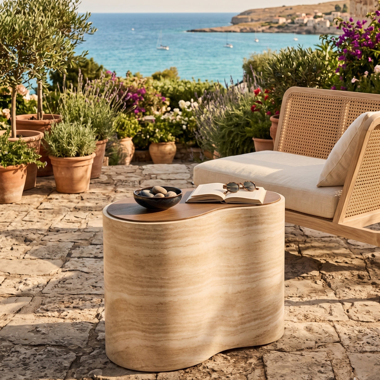 Freeform Travertine-Look Indoor/Outdoor Coffee Table | Oroa.com