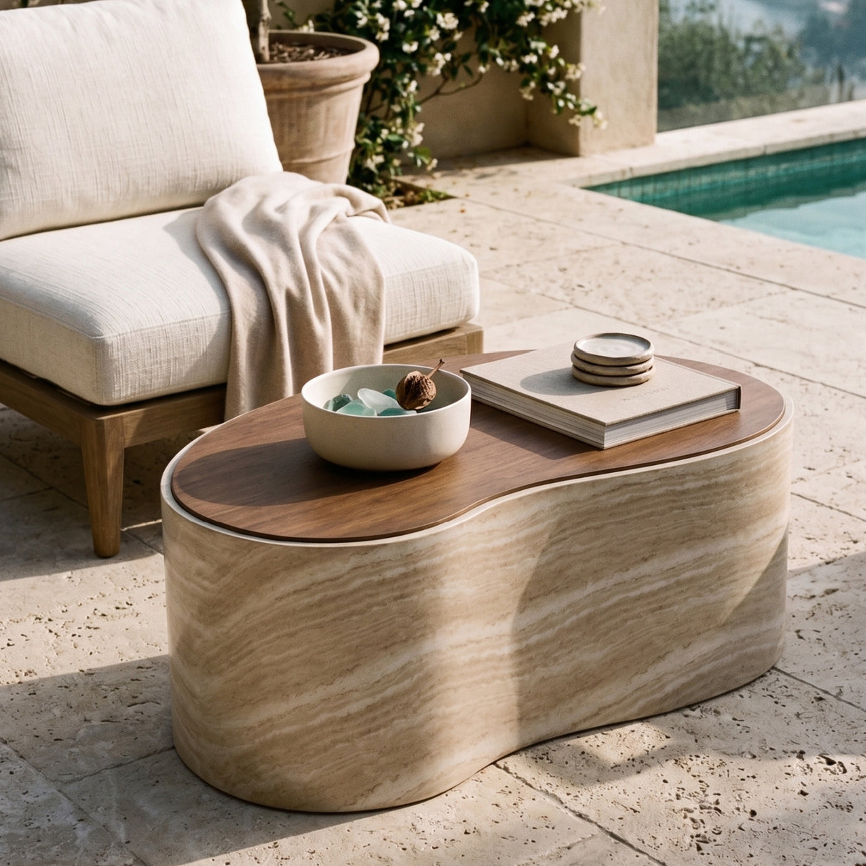 Freeform Travertine-Look Indoor/Outdoor Coffee Table | Oroa.com