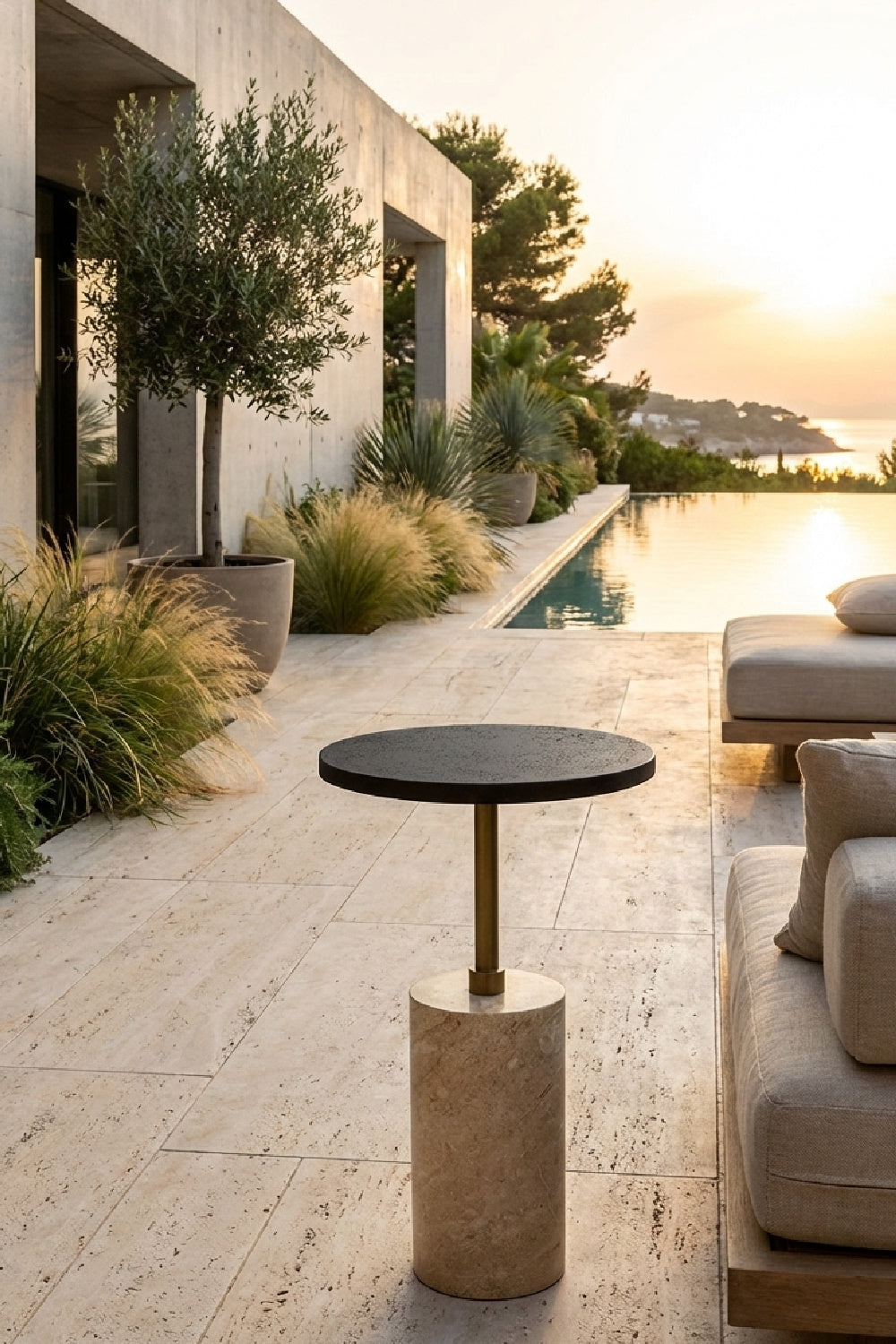 Modern European furniture - Black Pitted Concrete Indoor/Outdoor End Table - www.oroa.com | Oroa.com