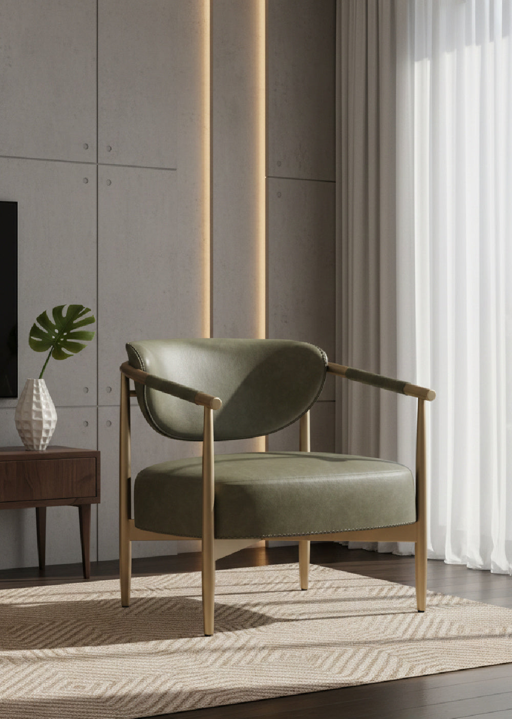 Modern European furniture - Gold-Framed Leather Lounge Chair - www.oroa.com | Oroa.com