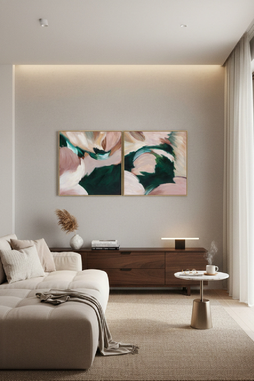 Modern European furniture - Pink and Green Diptych Art Set (2) - www.oroa.com | Oroa.com