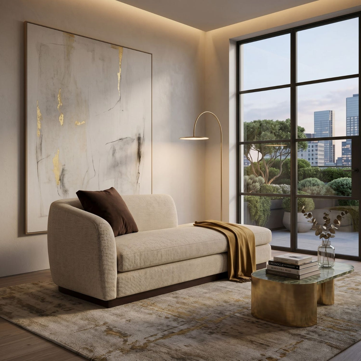 Beige Ribbed Linen Loveseat | Oroa.com