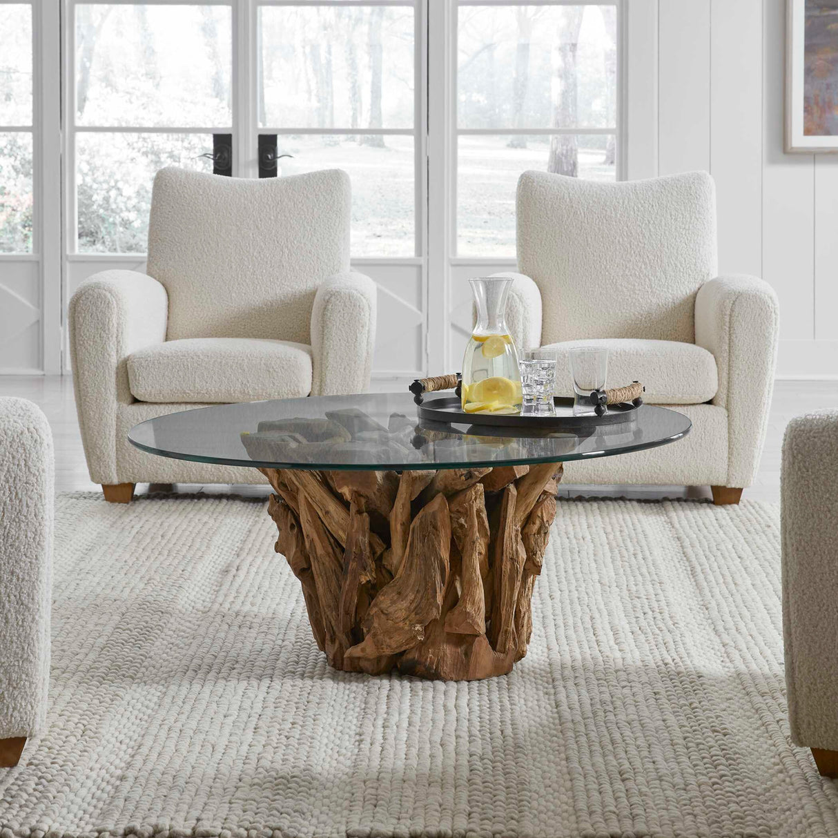 Modern European furniture - Teak Base Glass Coffee Table - www.oroa.com | Oroa.com