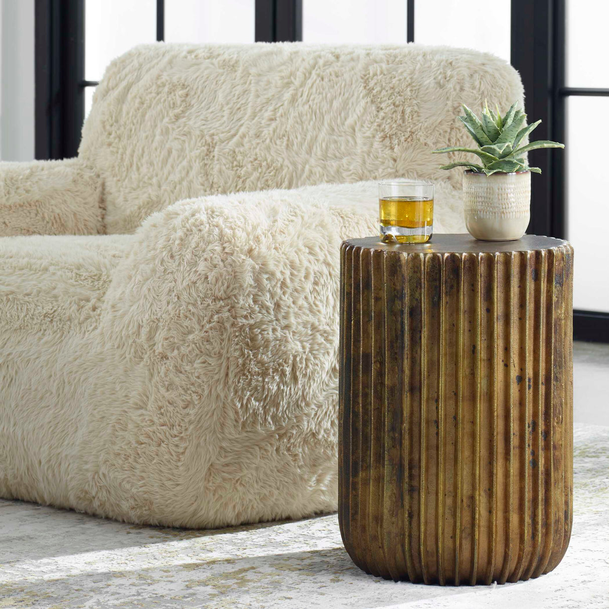Fluted Antique Gold Accent Table | Oroa.com