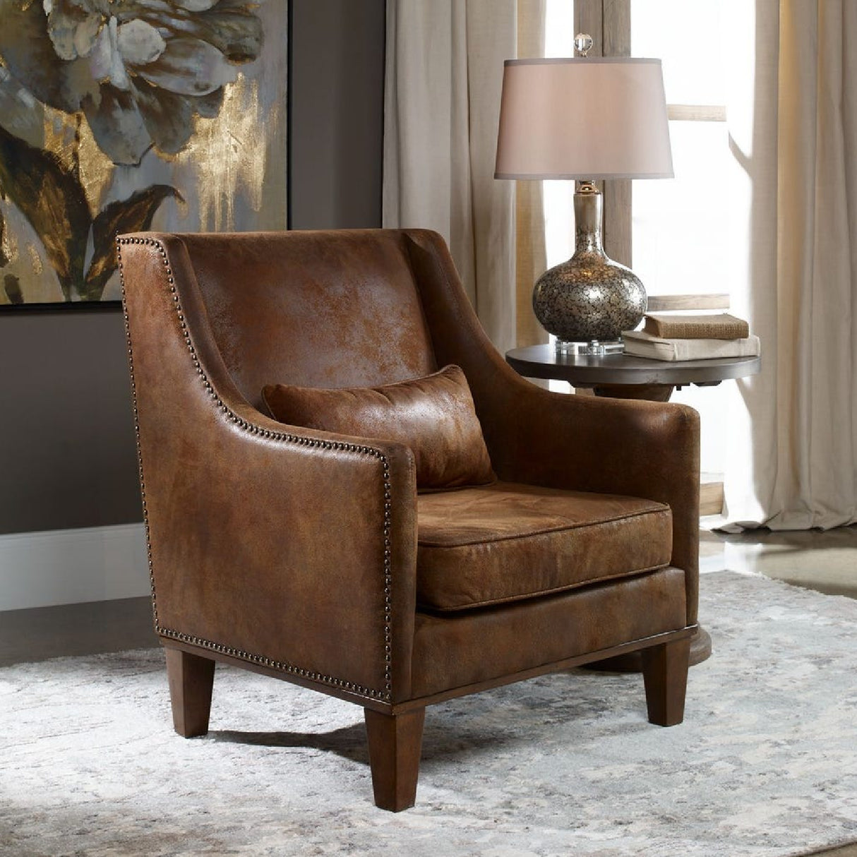 Modern European furniture - Brown Leather Armchair - www.oroa.com | Oroa.com
