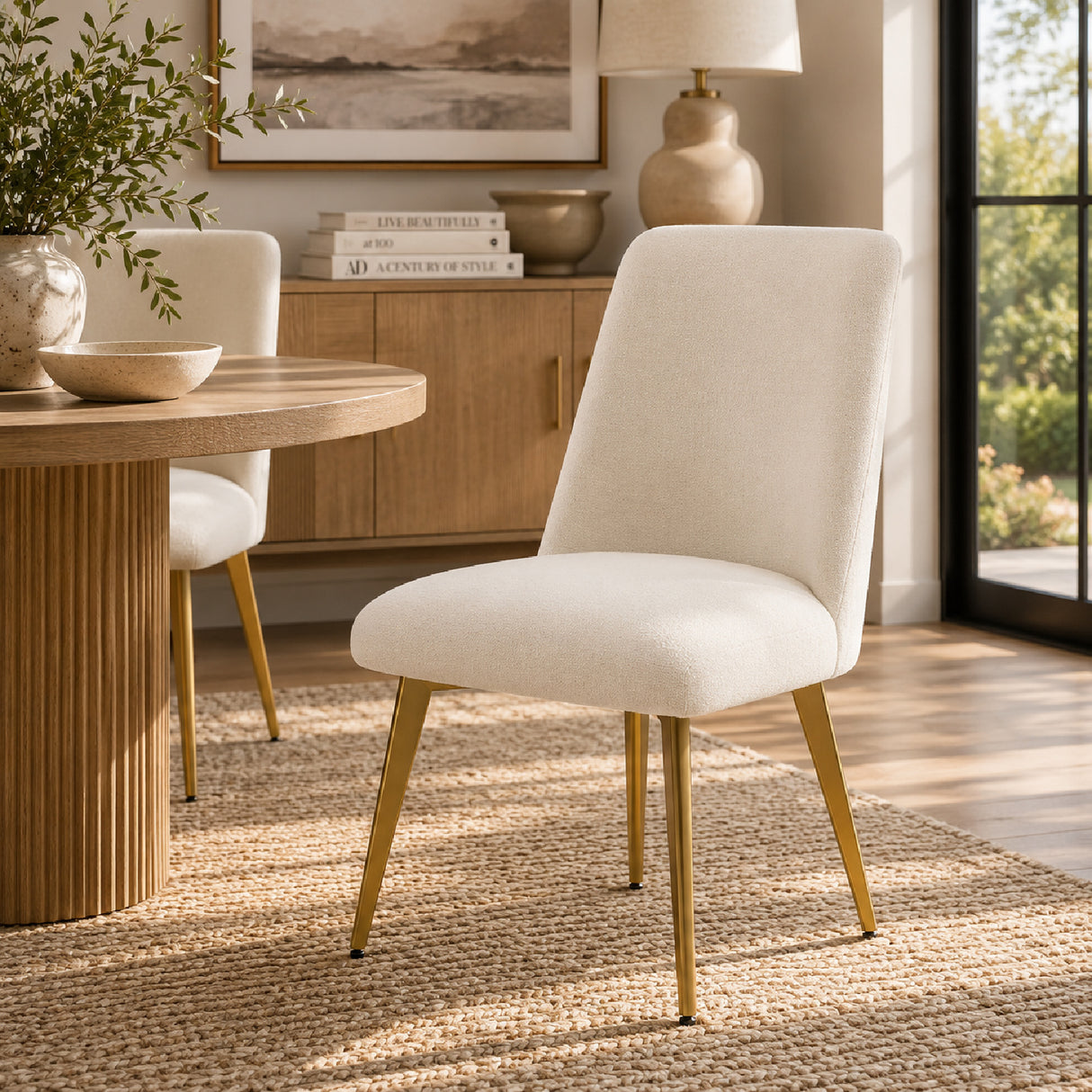 White Fabric Minimalist Dining Chair | Oroa.com
