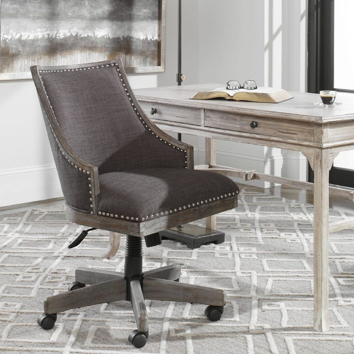 Modern European furniture - Gray Linen Desk Chair - www.oroa.com | Oroa.com