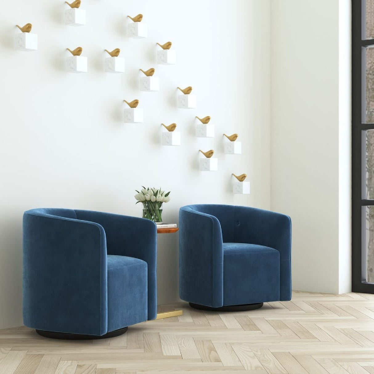 Modern European furniture - Blue Velvet Swivel Chair - www.oroa.com | Oroa.com