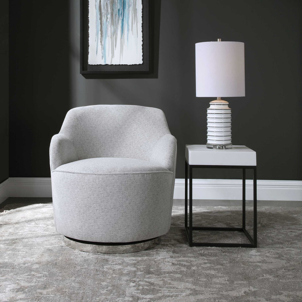 White Linen Blend Swivel Chair | Oroa.com