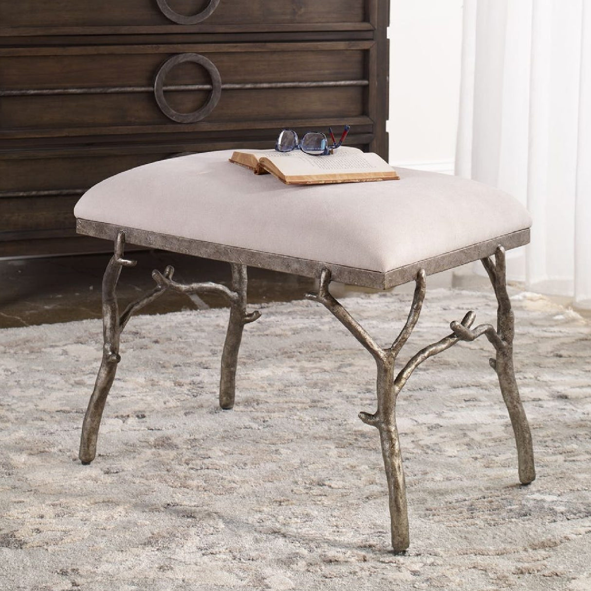 Modern European furniture - Silver Framed White Bench S - www.oroa.com | Oroa.com