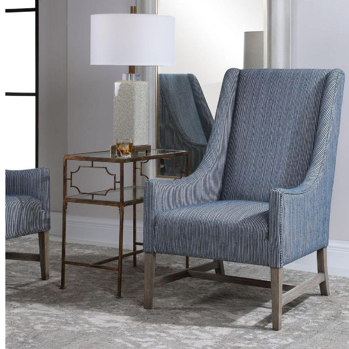 Modern European furniture - Blue Stripes High-Back Accent Chair - www.oroa.com | Oroa.com