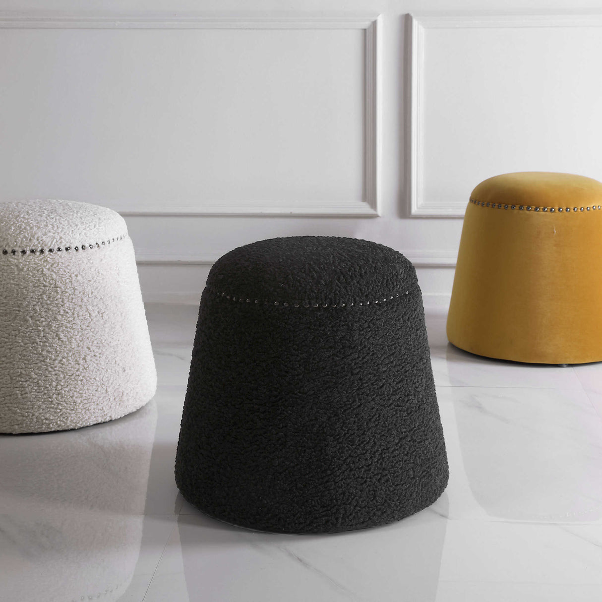 Modern European furniture - Black Shearling Ottoman - www.oroa.com | Oroa.com