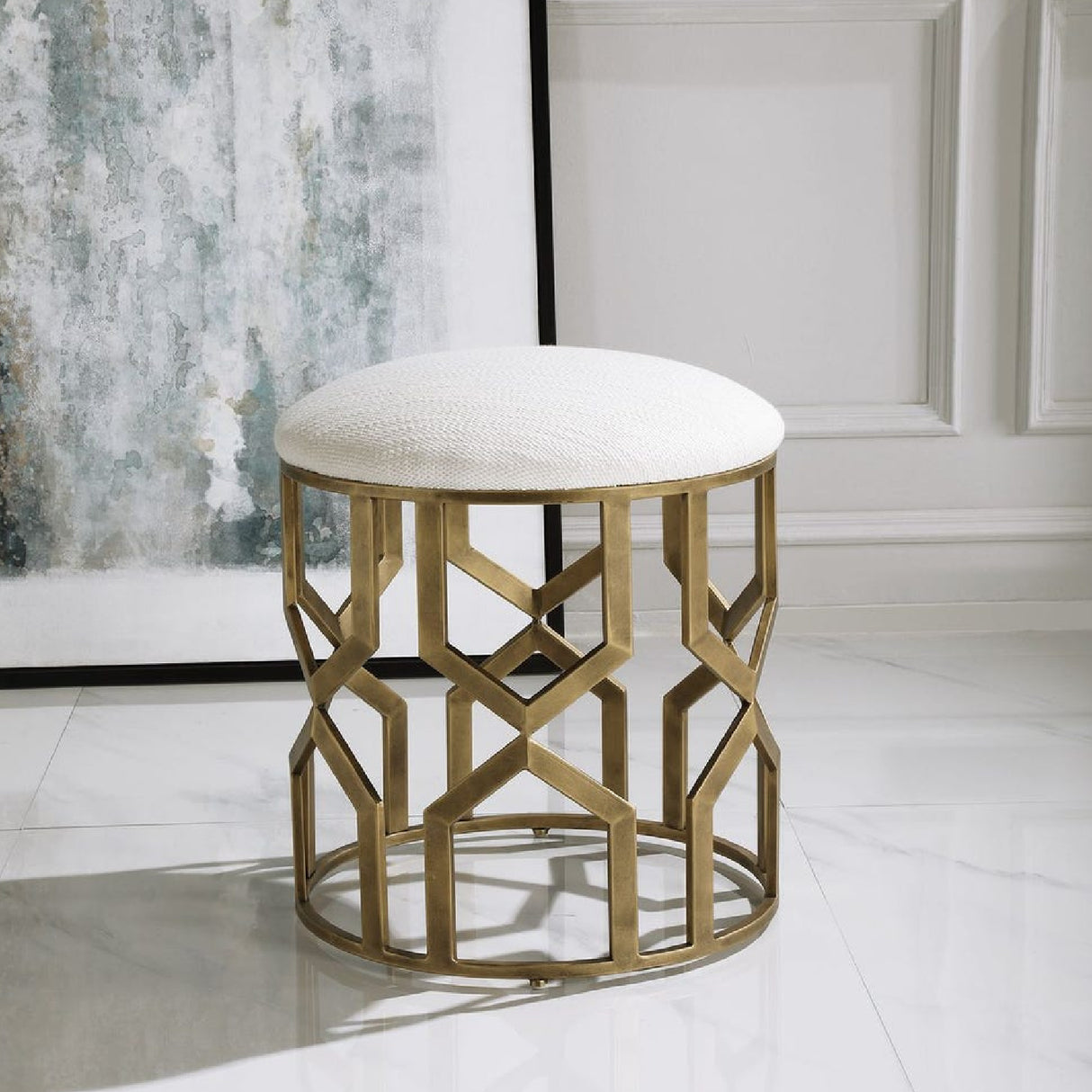 Modern European furniture - Gold Openwork Accent Stool - www.oroa.com | Oroa.com