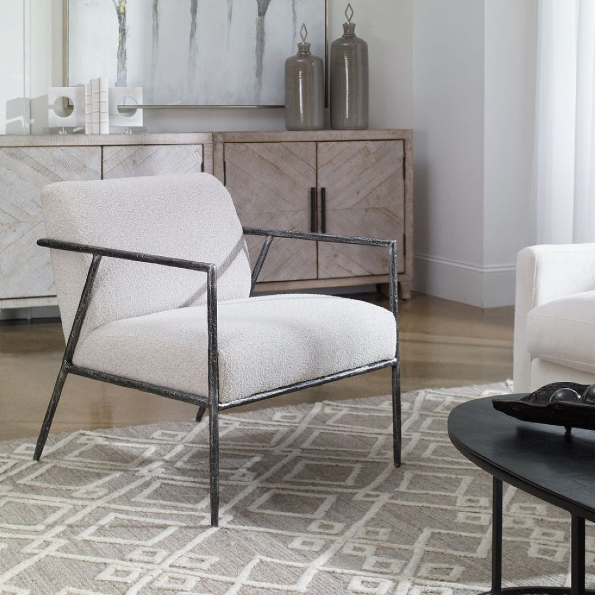 Iron Framed Boucle Lounge Chair | Oroa.com