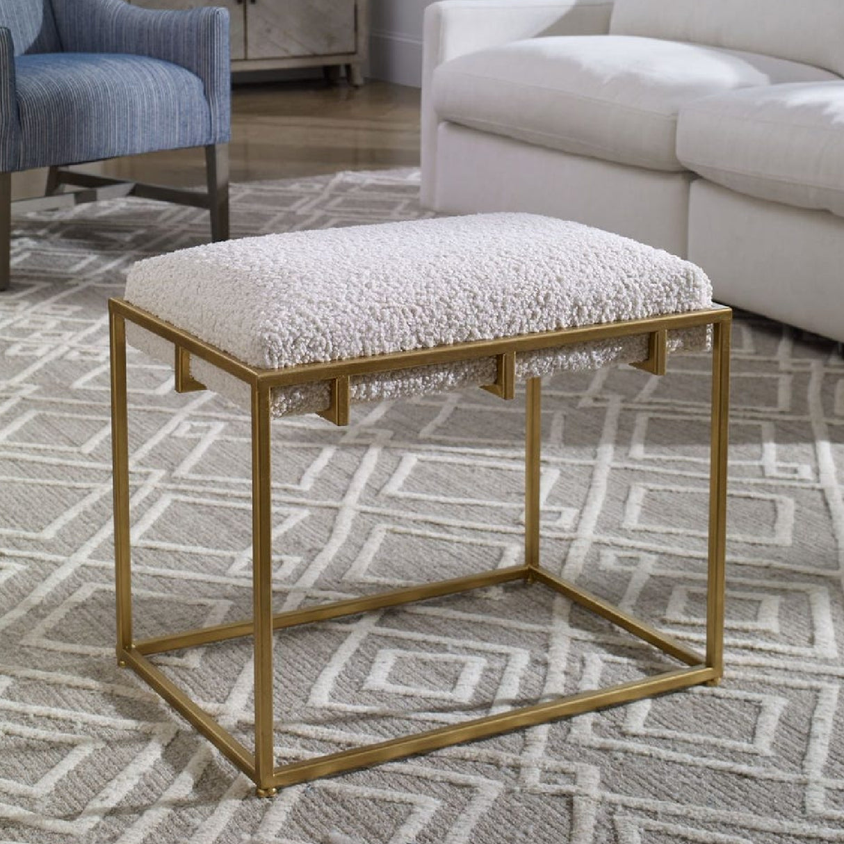 Modern European furniture - Gold Framed Shearling Bench - www.oroa.com | Oroa.com