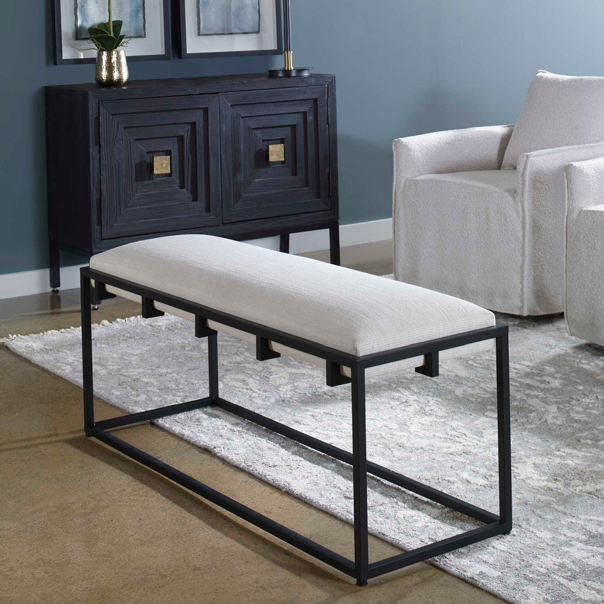 Modern European furniture - White Waffle Seat Bench - www.oroa.com | Oroa.com