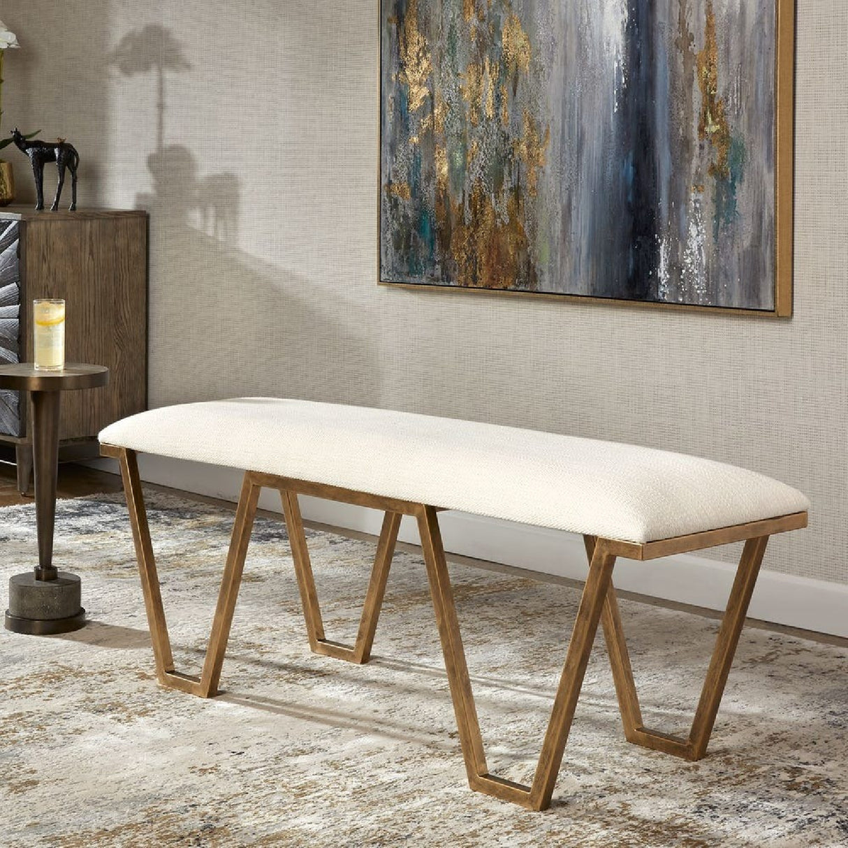White Textured Fabric Bench | Oroa.com
