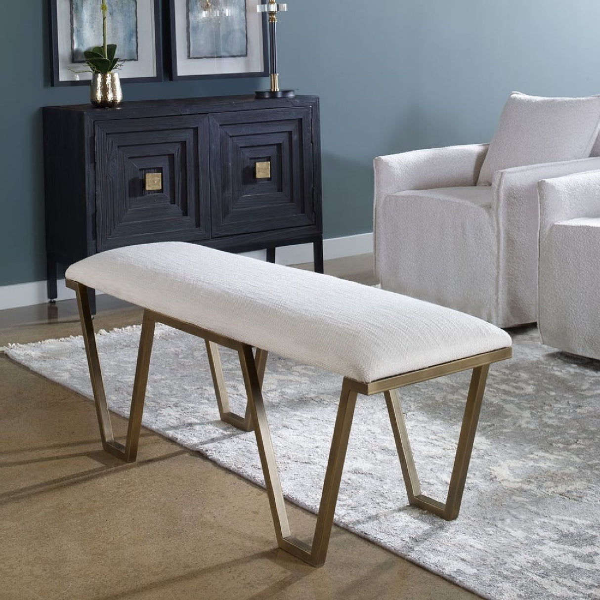 White Textured Fabric Bench | Oroa.com