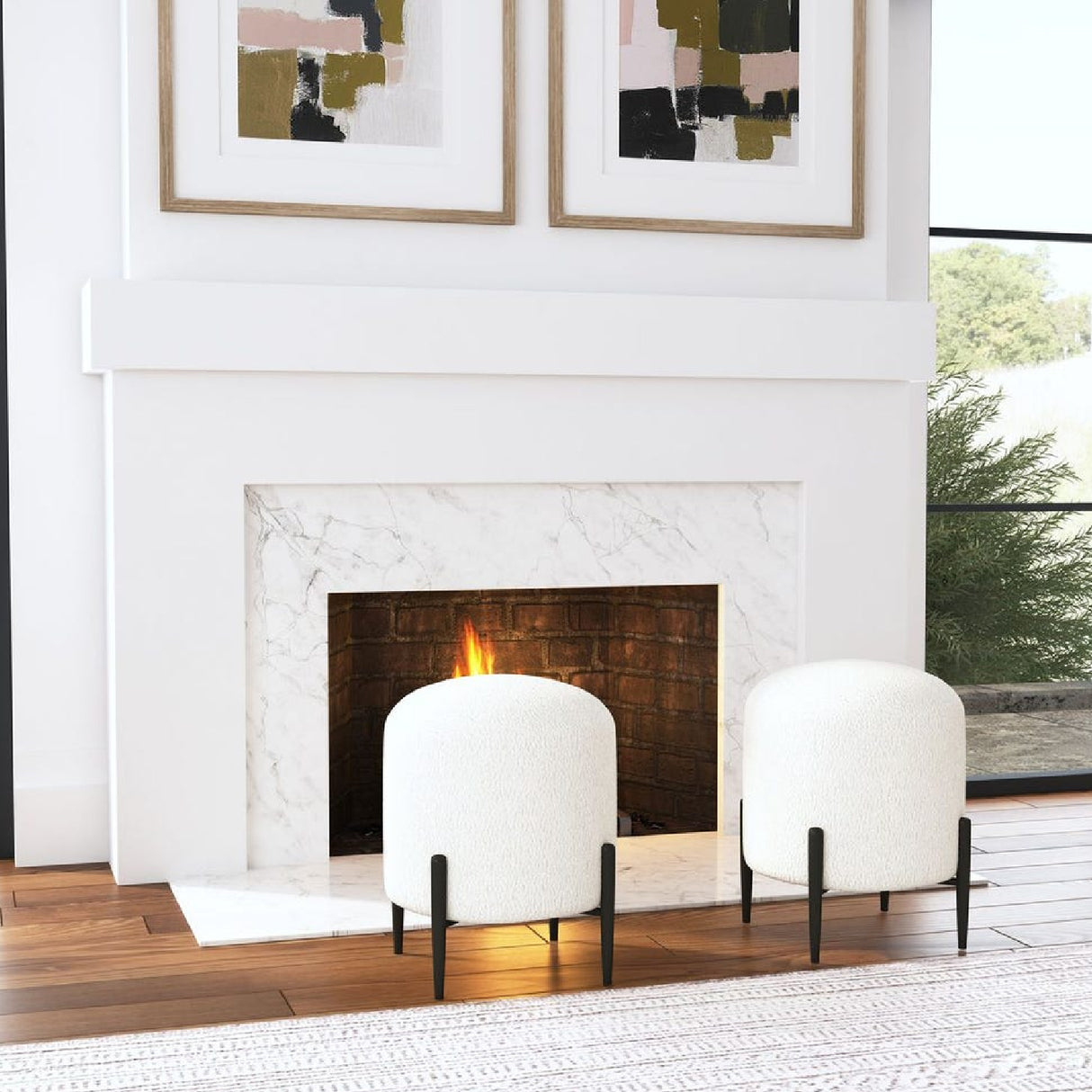 White Shearling Ottoman | Oroa.com