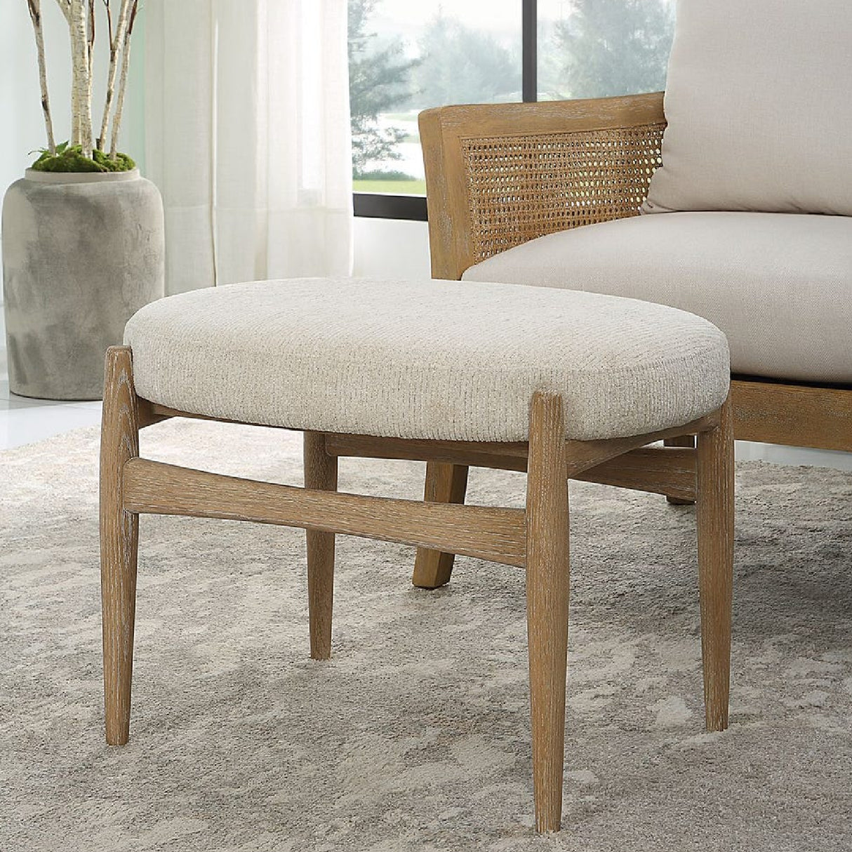 Modern European furniture - Oak Base White Fabric Bench S - www.oroa.com | Oroa.com