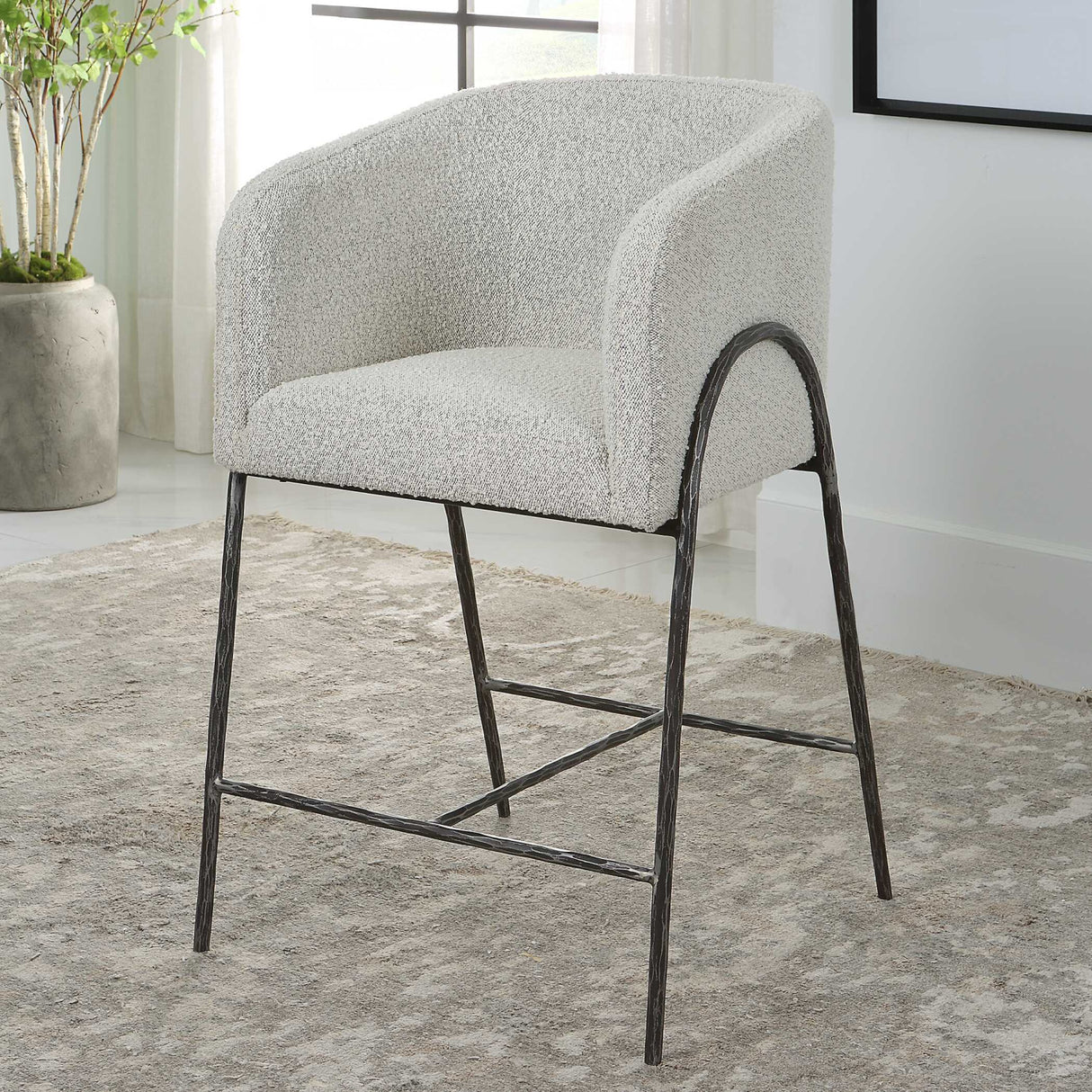 Modern European furniture - Barrel-Back Boucle Counter Stool - www.oroa.com | Oroa.com