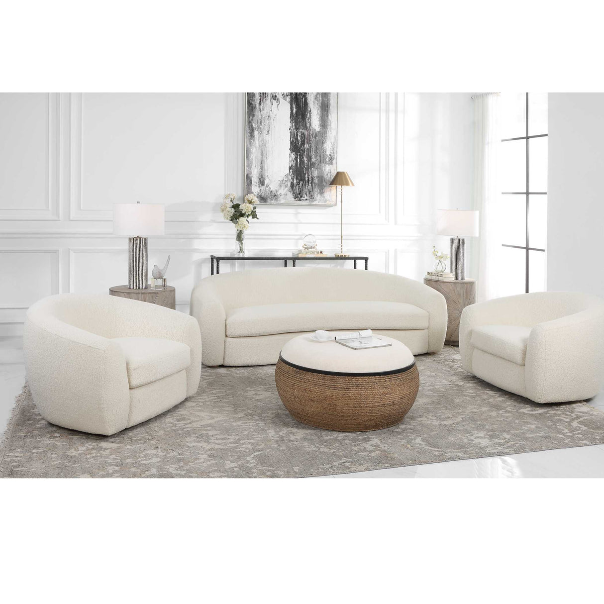 White Shearling Curved Swivel Chair | Oroa.com