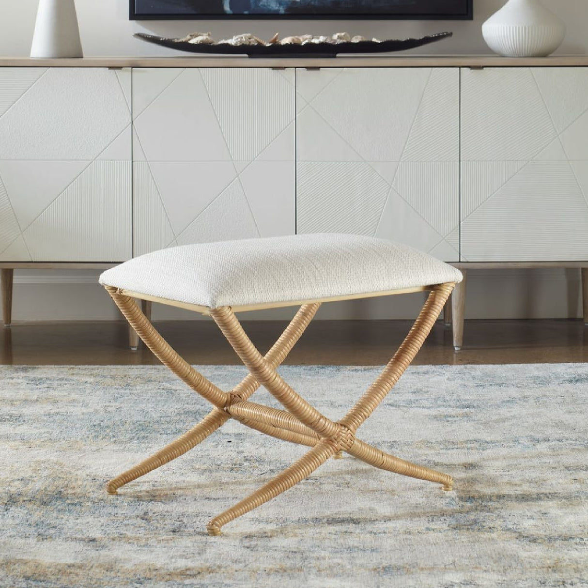 Modern European furniture - Rattan Wrapped Cross-Base Bench S - www.oroa.com | Oroa.com