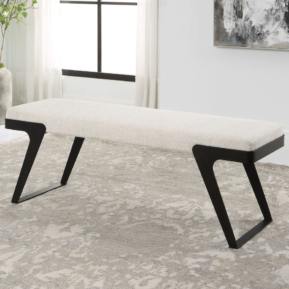 Modern European furniture - White Chenille Boucle Bench - www.oroa.com | Oroa.com