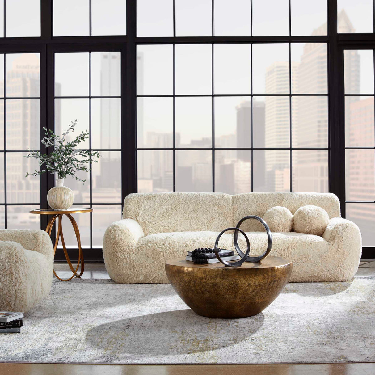 Cream Long-Haired Sheepskin Sofa | Oroa.com