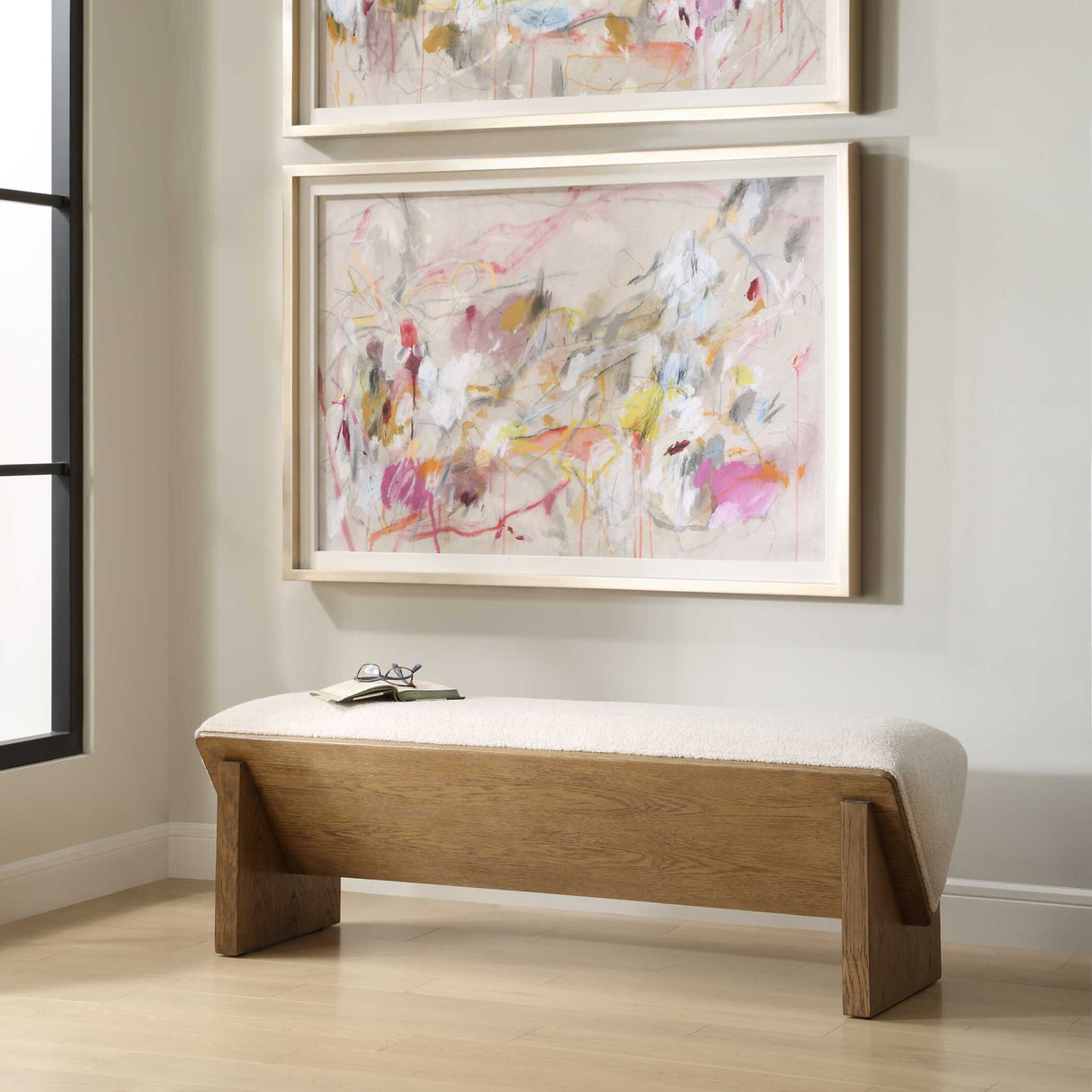 Modern European furniture - Wooden Framed White Sheepskin Bench - www.oroa.com | Oroa.com