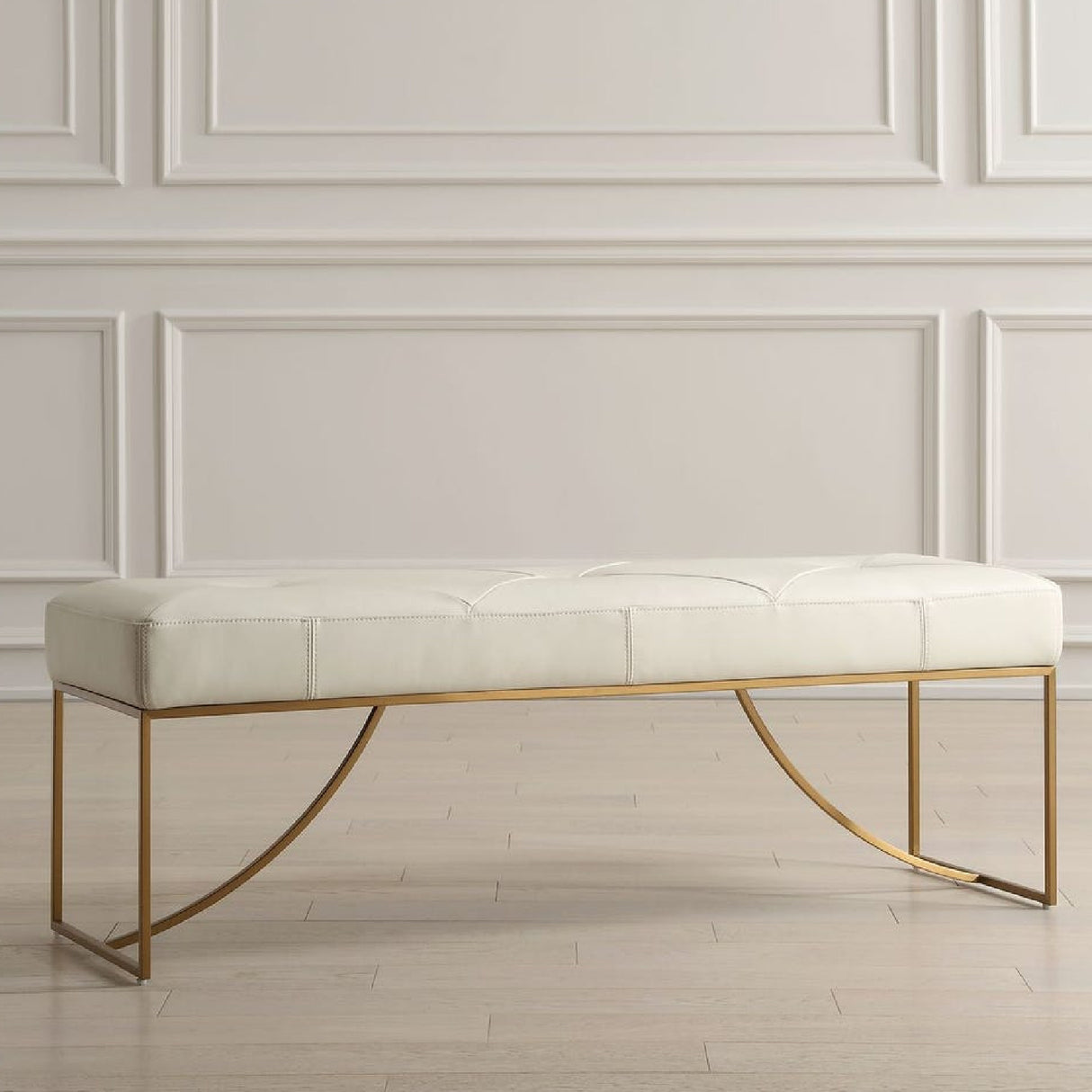 Modern European furniture - Tufted White Leather Bench - www.oroa.com | Oroa.com